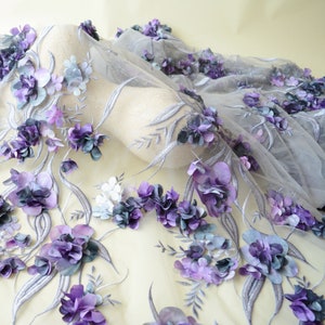 3D Flower Embroidery Lace Fabric Materials Mesh Trims DIY Wedding Bridal Evening Dress Costume Handcrafts 59&quot; Width Sold by the yard