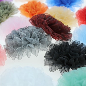 5pcs 3D Flower Chiffon Applique Patches Handcraft Appliques Lace Motif With Rhinestone Sewing on Bridal Wedding Evening Dress Gown