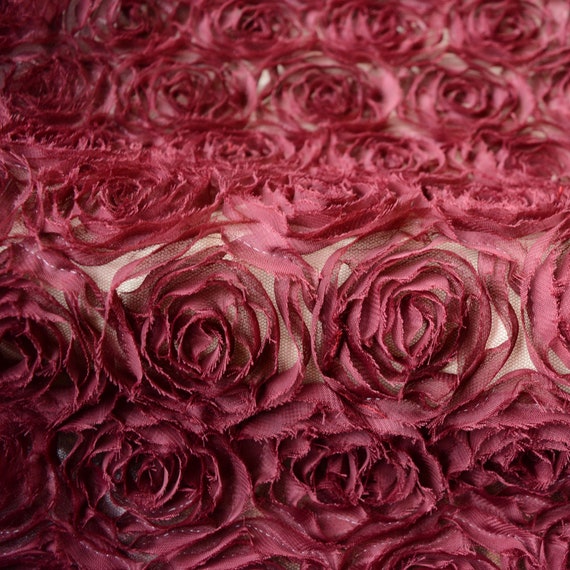 Burgundy Luxury 3D Rose Blossom Flower Chiffon Lace Fabric - Etsy