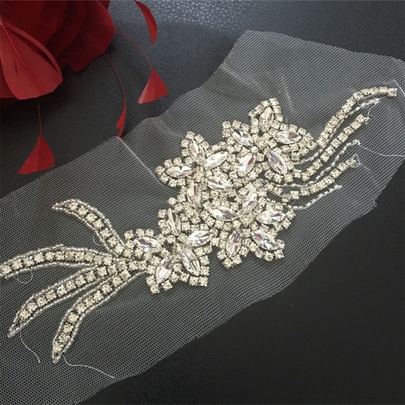 Shiny Rhinestone Applique Diamante Appliques Bridal Sash Patch Diy Dress Crystal Wedding With Beads