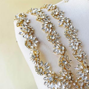 Glitter Rhinestones Trimming Chain Crystal Diamante Applique Wedding Motif for Sash Belt Bridal Dress Evening Gown Dance Costumes