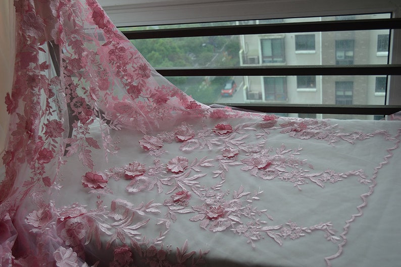 Pink 3D Flower Embroidery Lace Fabric Mesh Materials Dress Etsy