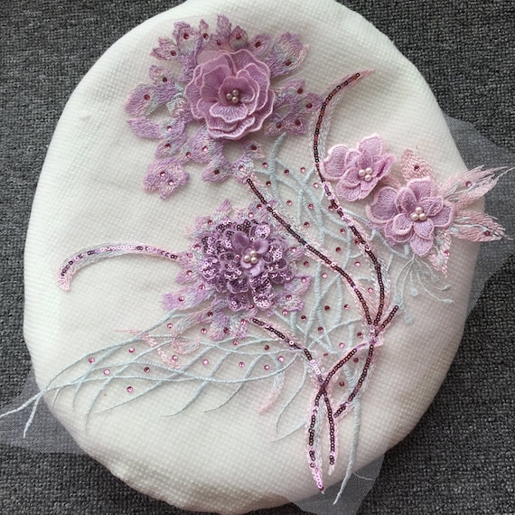 2Pcs Flower Lace Embroidered Appliques – Pearl Embroidered Fabric Patches For Wedding Dresses & DIY Crafts - View #7