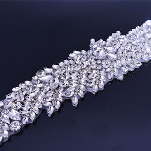 Bridal Crystal Rhinestone Applique Diamante Appliques Sash Belt DIY Iron Glue on Bridal Wedding Dress Gown 1 Piece image 6