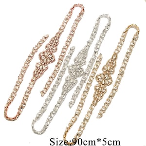 Shinny Bridal Belt Rhinestone Applique Rose Gold Wedding Belt Crystal Diamante Bridesmaid Sash for Wedding Dress