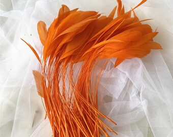 Orange Dune Stripped Coque Feathers for Millinery Fascinator Plume Craft Hat Making 5-7 Inches