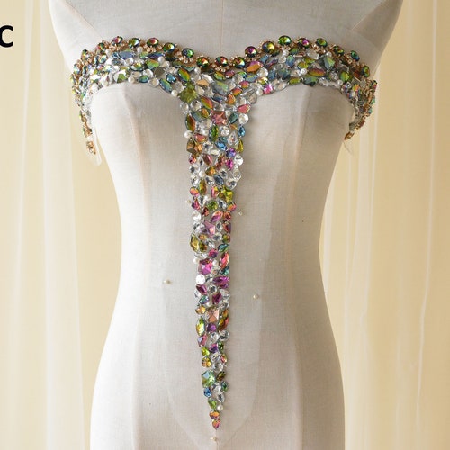 Sparkling Rhinestone Applique Shoulder Accessories Sleeve Diamante Craft Sewing On Bridal Wedding Dress Gown 1 Pair
