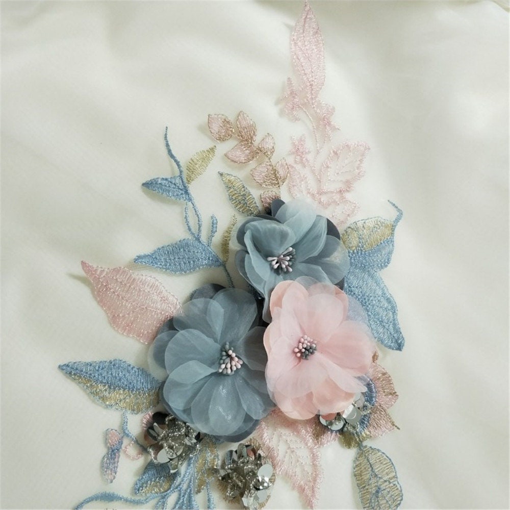 Luxury 3D Flower Embroidery Lace Applique Motif Materials Lace - Etsy