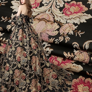 Schwarze Florale Emboss Jacquard Stoff Polyeter Brokat Damast für Haute Couture Kostüm Anzug Design Verkauft von 1 Meter