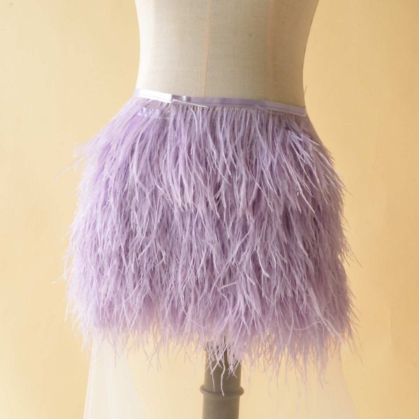 Ostrich Feather Fringe Trimming Tassels with Satin Ribbon Decor for Dress Skirt Bag Sewing Millinery Crafts Costumes by the Meter