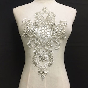 Sparkling Bodice Rhinestone Applique Heavy Beads Motif Diamante Lace Patch sewing on Bridal Wedding Ball Dress Gown 1 PC