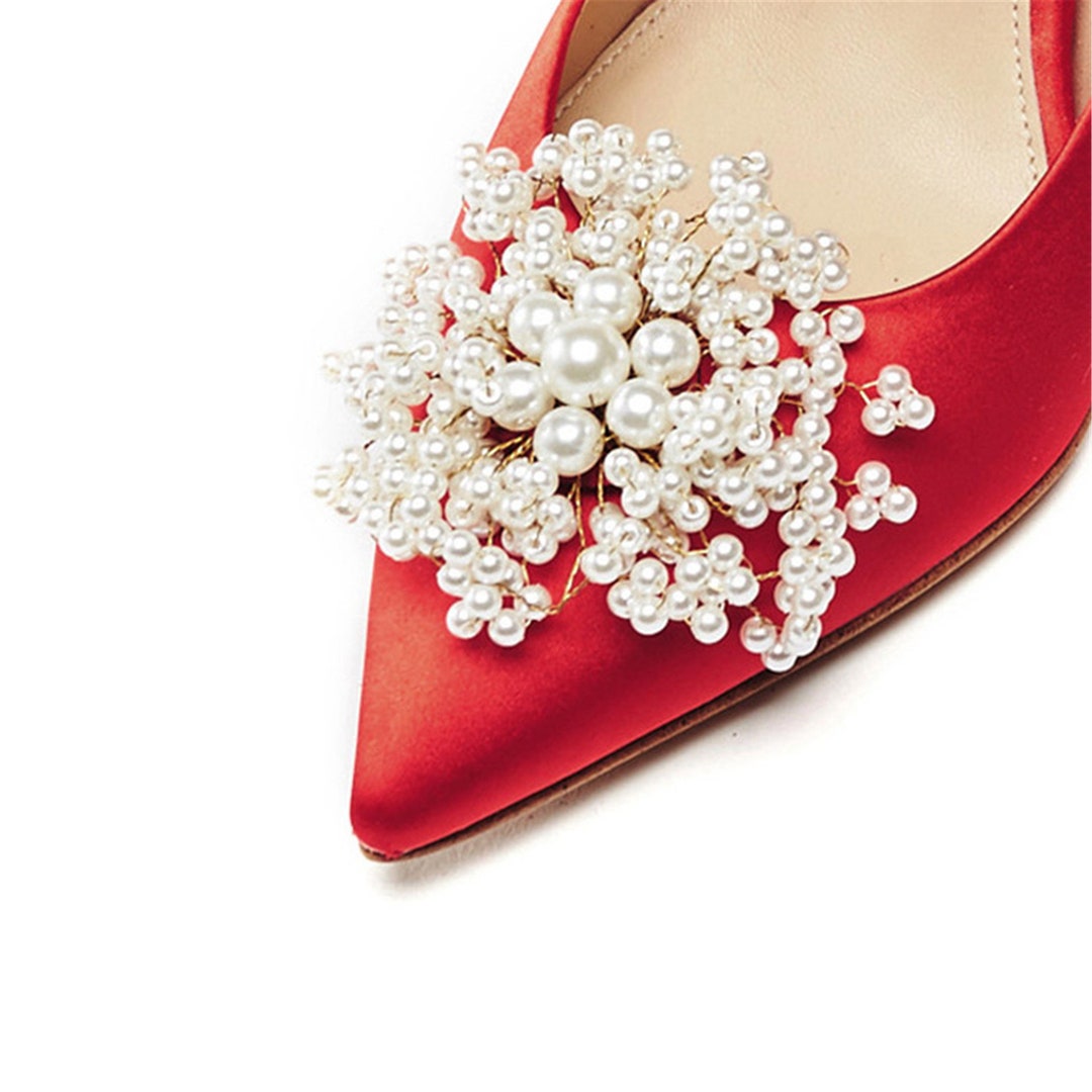 2PCS Pearl Crystal Rhinestone Shoe Clips Applique Diamante Appliques ...
