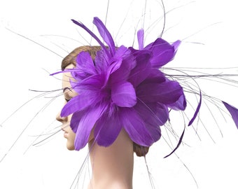 Ramo de plumas de ganso hechas a mano con flores de imitación, plumas de rayas, decoración, sombrero Kentucky Derby, tocados, 1 pieza