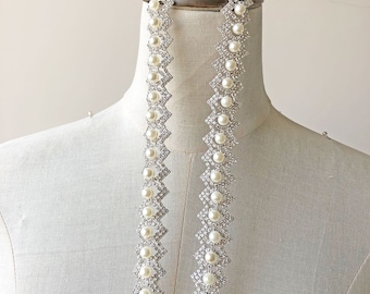 Wedding Rhinestones Trim Diamante Pearl Trims Appliques for Dress Sash Garter Bridal Headpieces Necklace Chain Applique Crystal Bridal Belt