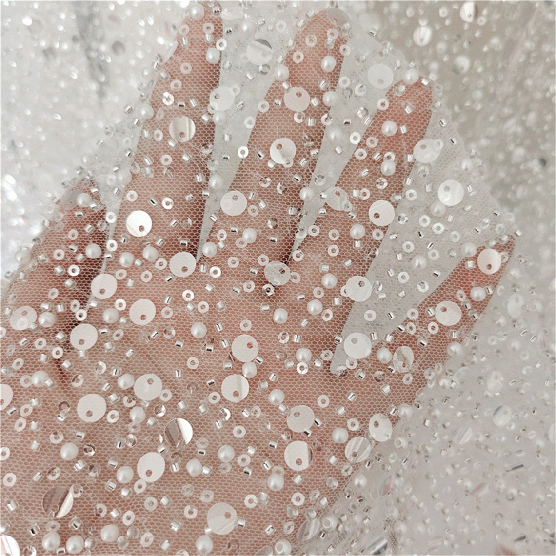 Heavy Beaded Lace Fabric Mesh Materials With Sparkling Sequin Etsy