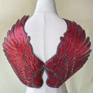 Sequin Lace Appliques Angle Wing Lace Patch Sewing on Evening Wedding Dress Mirror Pair