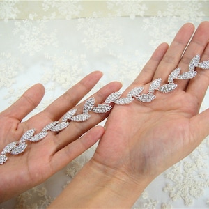 Shinny Wedding Rhinestones Trim Diamante Leaf Trims Chains Necklace Appliques for Dress Sash  Headpieces Applique Crystal Bridal Belt