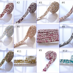 Color Rhinestone Wrap Ribbon Bling Colorful Banding Trims Accent for Shoulder Straps Party Costumes Craft making Sold by 1 yard