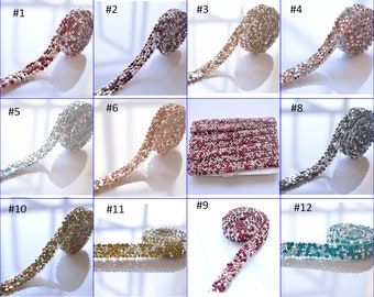 Color Rhinestone Wrap Ribbon Bling Colorful Banding Trims Accent for Shoulder Straps Party Costumes Craft making Sold by 1 yard