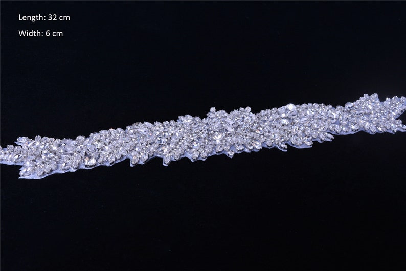 Bridal Crystal Rhinestone Applique Diamante Appliques Sash Belt DIY Iron Glue on Bridal Wedding Dress Gown 1 Piece image 2