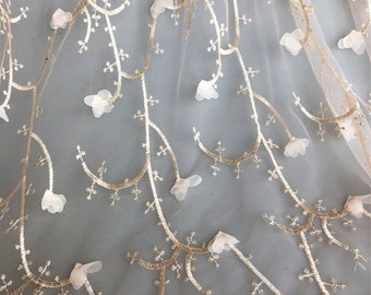 Pink 3D Flower Embroidery Lace Fabric Tulle  Lace Mesh Trims Gauze DIY Wedding Bridal Evening Dress Costumes sold by the yard