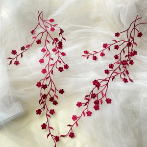 Plum Embroidery Lace Applique Floral Patches Appliques Motif Iron on Wedding Bridal Evening Dress Gown Hat 1 Piece image 6