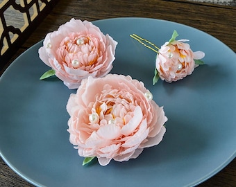 3-Piece Silk Peony Hair Clip & U-Pin Set  Millinery Flower Supplies for Hat Making Fabric Flower Brooch DIY Craft