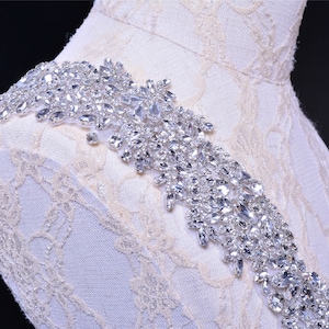 Bridal Crystal Rhinestone Applique Diamante Appliques Sash Belt DIY Iron Glue on Bridal Wedding Dress Gown 1 Piece image 10