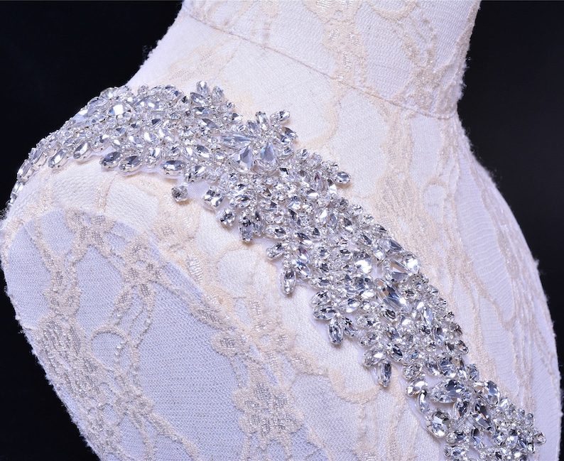 Bridal Crystal Rhinestone Applique Diamante Appliques Sash Belt DIY Iron Glue on Bridal Wedding Dress Gown 1 Piece image 10