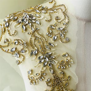 Sparkling Bodice Rhinestone Applique Heavy Beads Motif Diamante Lace Patch sewing on Bridal Wedding Dress Gown 1 PC