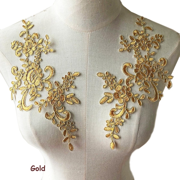 Paire de miroirs Broderie filaire Dentelle florale Applique Paillettes Patch Couture sur robe de mariée Projets d'artisanat