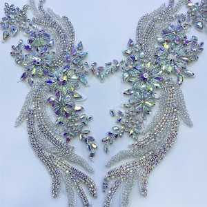 Sparkling Rhinestone Applique Shoulder Applique Diamante Lace Patch sewing on Bridal Wedding Ball Women Dress Gown