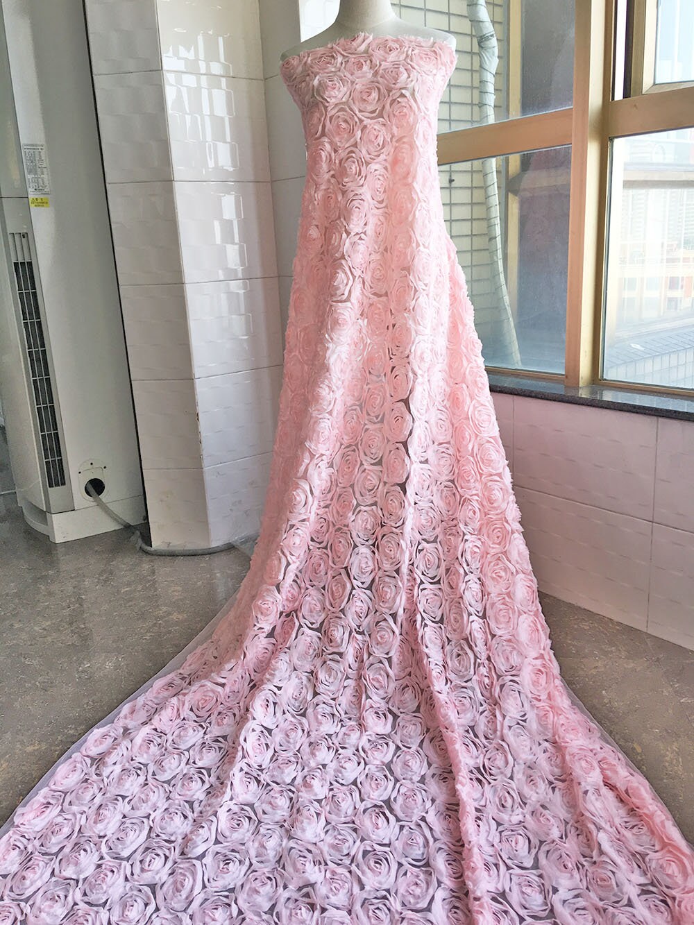 open lace back dress Pink 3D Floral Off-the-Shoulder Long Prom Dresses SP692