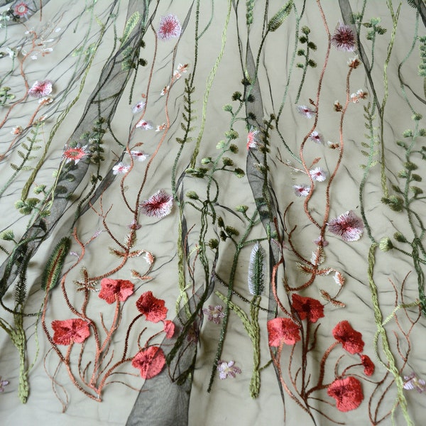 Vintage broderie fleur de vigne dentelle tissu matériaux dentelle maille bricolage danse costume mariage robe de mariée robe complète artisanat faisant 58 pouces de largeur