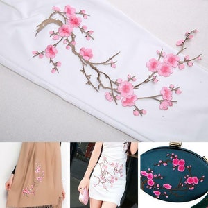 Pink Plum Embroidery Lace Applique Floral Patches Appliques Motif Iron on Wedding Bridal Evening Dress Gown Hat 1 Piece
