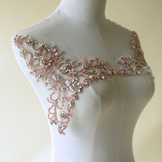 Sparkling Rhinestone Applique Shoulder Accessories Sleeve Diamante Lace Patch Craft Sewing on Bridal Wedding Dress Gown Etsy