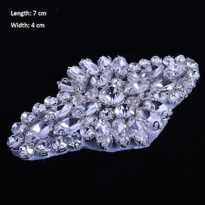 Silver Crystal Rhinestone Applique Diamante Appliques Sash Belt DIY Iron Glue on Bridal Wedding Bridesmaids Dress Gown 1 Piece