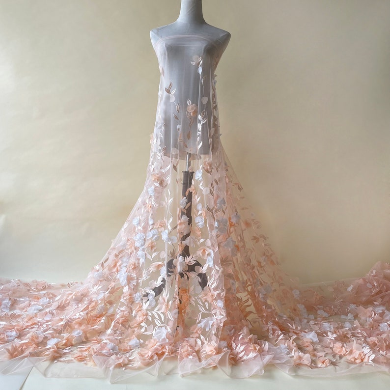 3D Floral Beaded Tulle Lace with Hand Embroidery & Sequins on Mesh Net Base