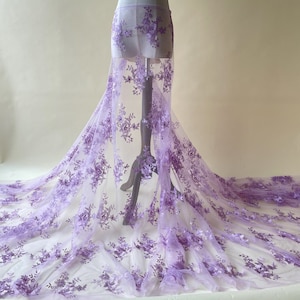 Floral Embroidery Lace Fabric Trims Mesh Fabrics Crafts DIY Wedding Bridal Evening Dress Gown Costume 51&quot; Width