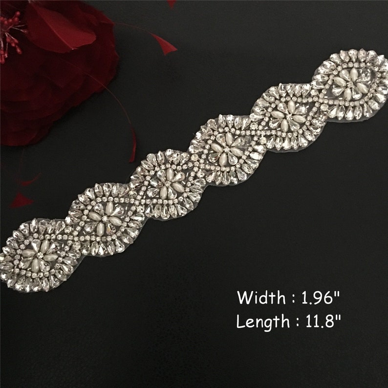 Handmade Crystal Rhinestone Iron On Applique Wedding Sash Belt