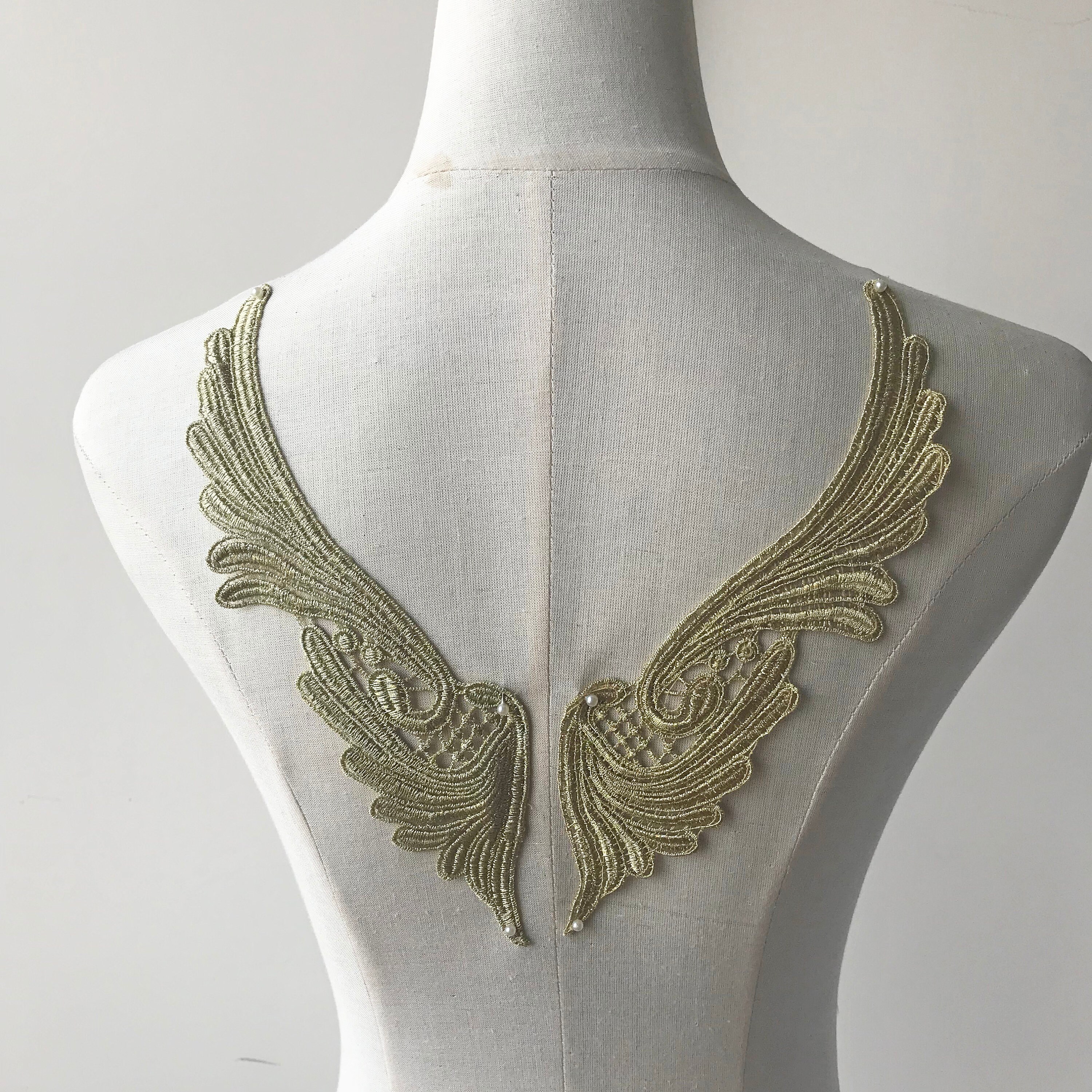 Wings Guipure Embroidery Lace Applique Trimming Sew on DIY Bridal Dress 1 Pair Wings Guipure Embroidery Lace Applique Trimming Sew on DIY Bridal Dress 1 Pair