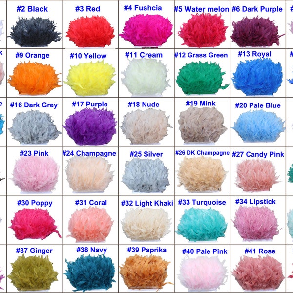 Glands de coupe de franges en plumes de dinde naturelle, 43 couleurs pour la confection de robes, bibis, artisanat, décoration d'intérieur