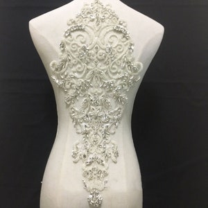 Sparkling Bodice Rhinestone Applique Heavy Beads Motif Diamante Lace Patch sewing on Bridal Wedding Ball Dress Gown 1 PC