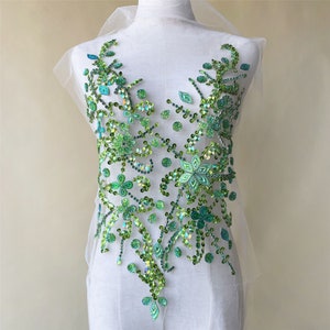 Heavy Beads Bodice Rhinestone Applique Pearl Motif Diamante Lace Patch sewing on Bridal Wedding Dress Gown 1 PC