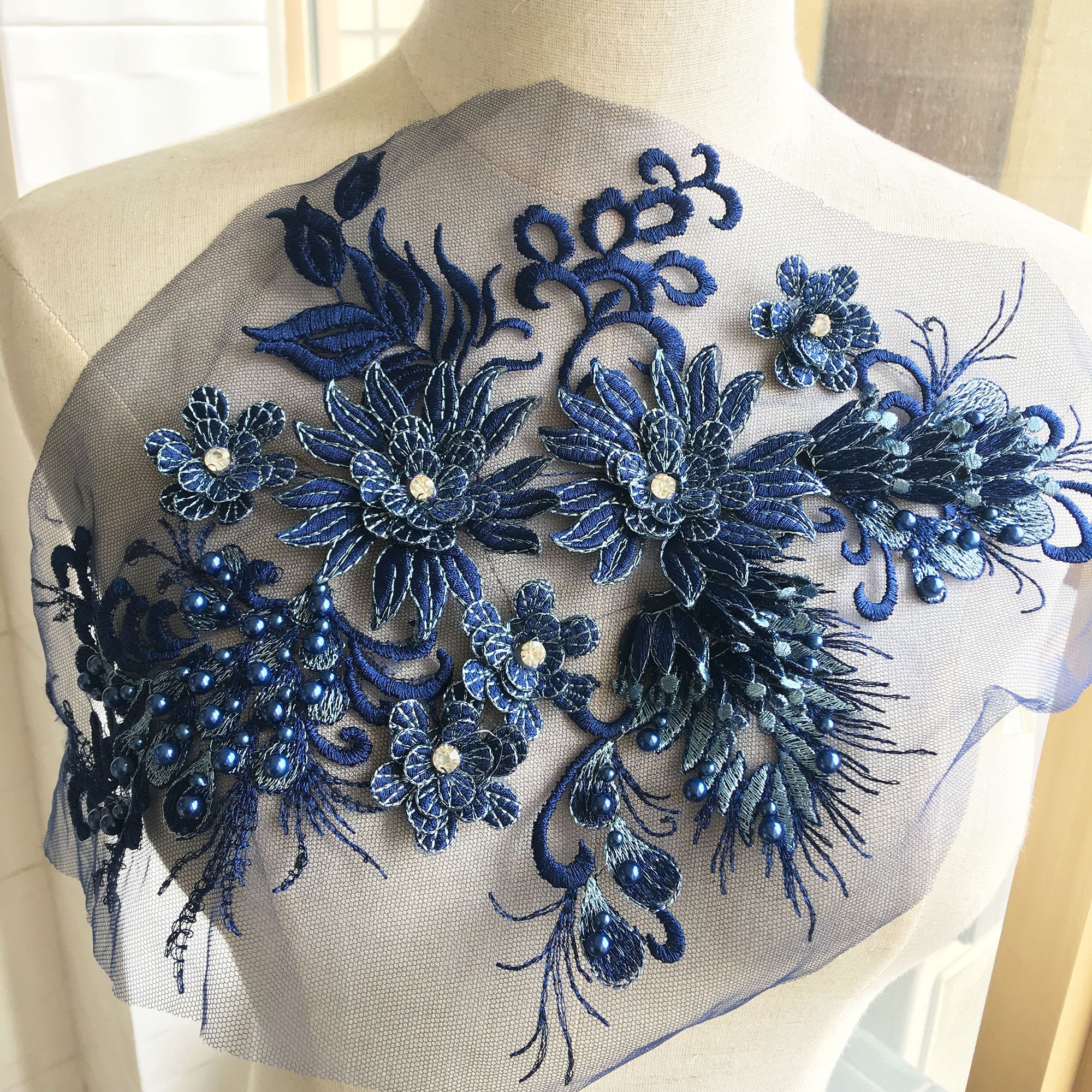 3D Floral Lace Applique Motif Materials With Diamante Pearl | Etsy