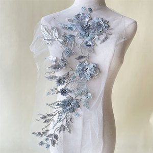 6 Colors Lace Applique 3D Flower Embroidery Lace Patch With Sequins Sewing on Bridal Wedding Dress Dress Skirt