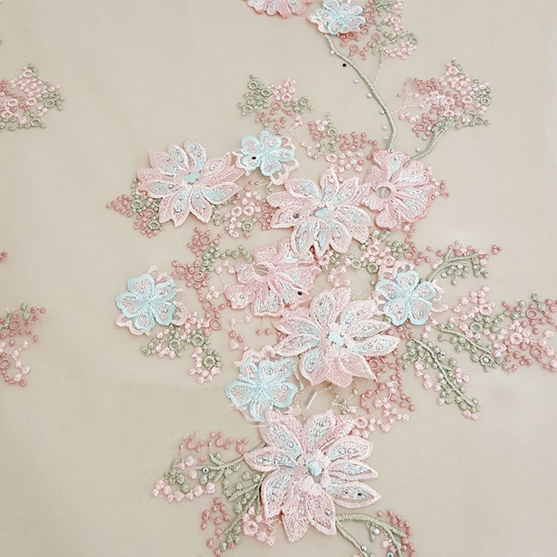 Vintage 3D Flower Embroidery Lace Fabric Materials Prom Fabrics Mesh DIY Wedding Bridal Full Evening Dress 59 Width Sold by 1 yard