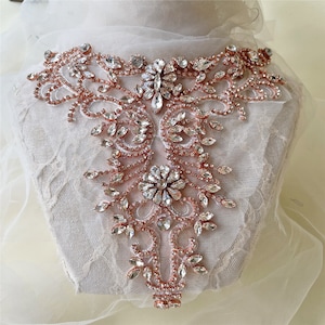 Sparkling Rhinestone Applique Shoulder Accessories Diamante Lace Patch Craft sewing on Bridal Wedding Girl Dress Gown
