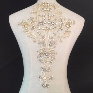 Sparkling Bodice Rhinestone Applique Heavy Beads Motif Diamante Lace Patch sewing on Bridal Wedding Ball Dress Gown 1 PC