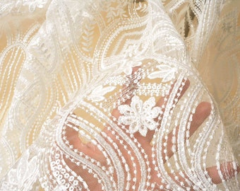 Stretch Embroidery Lace Fabric with Sequin Tulle lace Fabrics Mesh DIY Wedding Bridal Full Evening Dress Costumes Sold by 1 yard